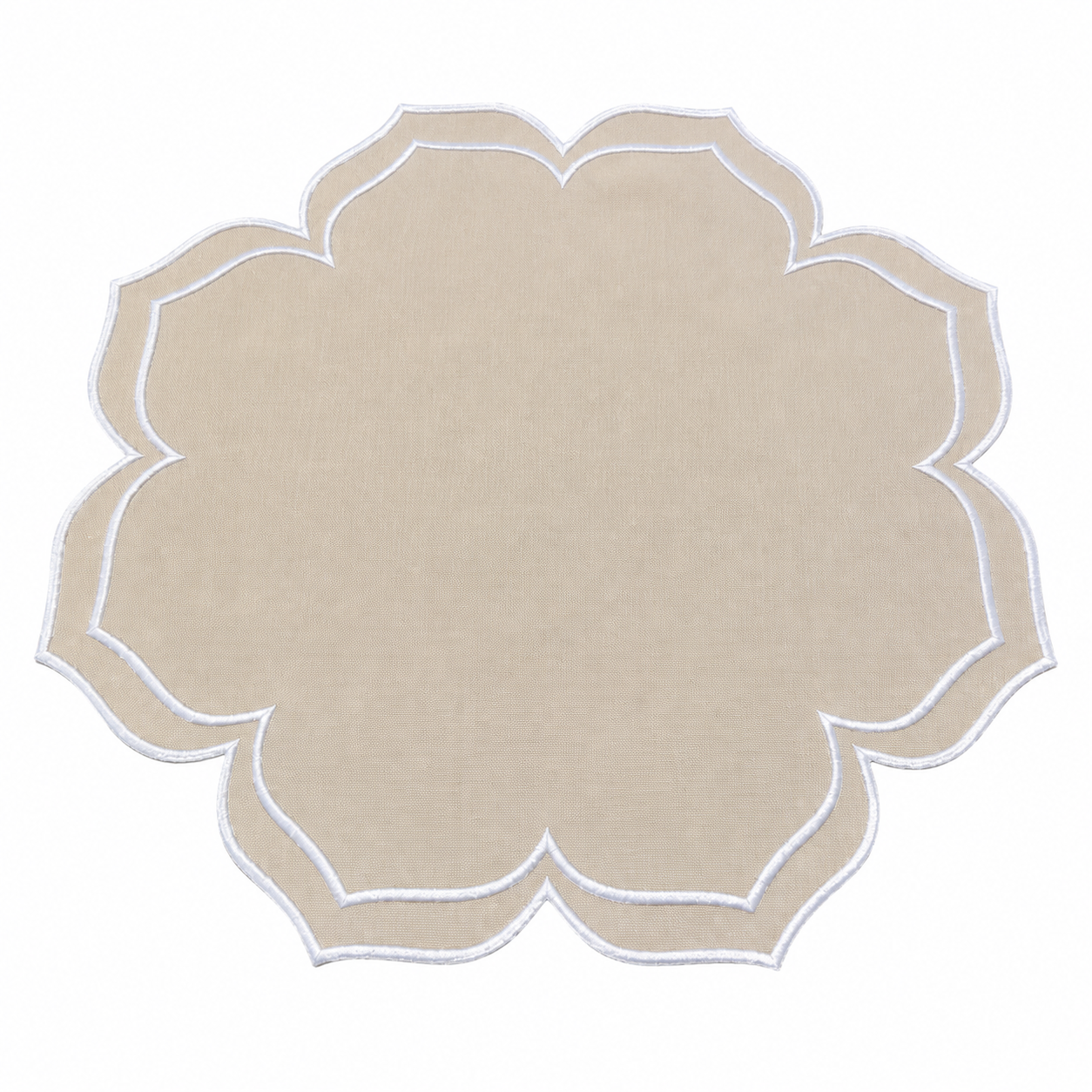 Tovaglietta Rotonda Con Punte Idrorepellente Beige/Bianco