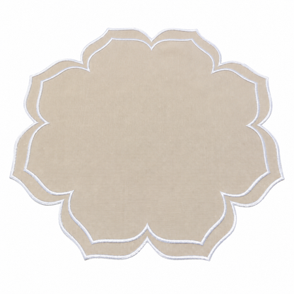 Tovaglietta Rotonda Con Punte Idrorepellente Beige/Bianco
