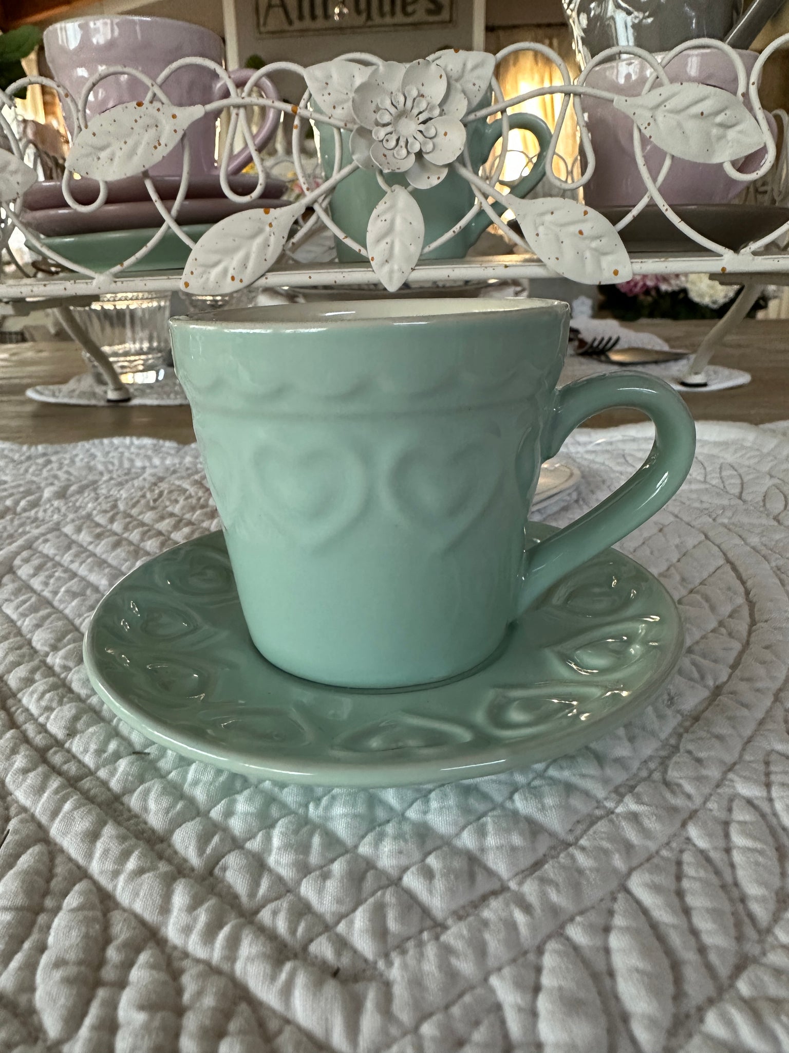 Servizio Da 4 Tazze Caffè Con Decoro A Cuore – Shabby Barn