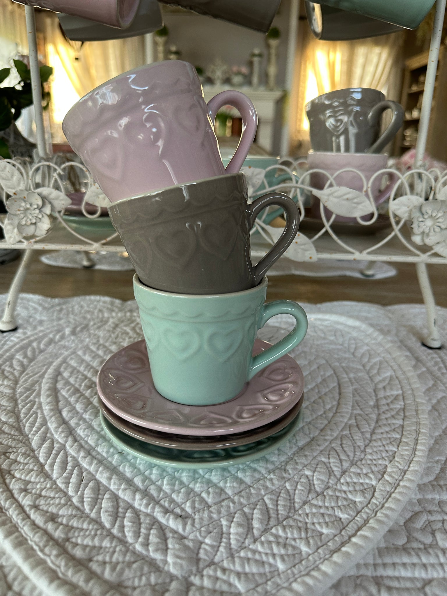 Servizio Da 4 Tazze Caffè Con Decoro A Cuore – Shabby Barn