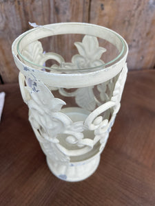 Vaso Portacandela Avorio Decorato  Con Vetro