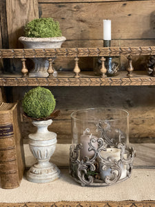 Vaso Portacandela Decorato In Ferro e Vetro