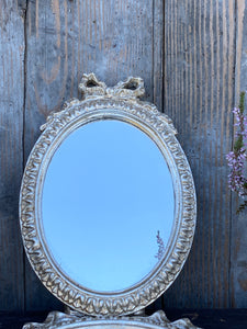 Specchio Nodo D'Amore Ovale Verticale Foglia Argento