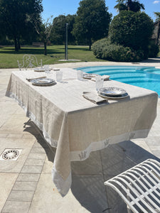 Tovaglia Provenzale Lavanda Beige Con Bordo Bianco