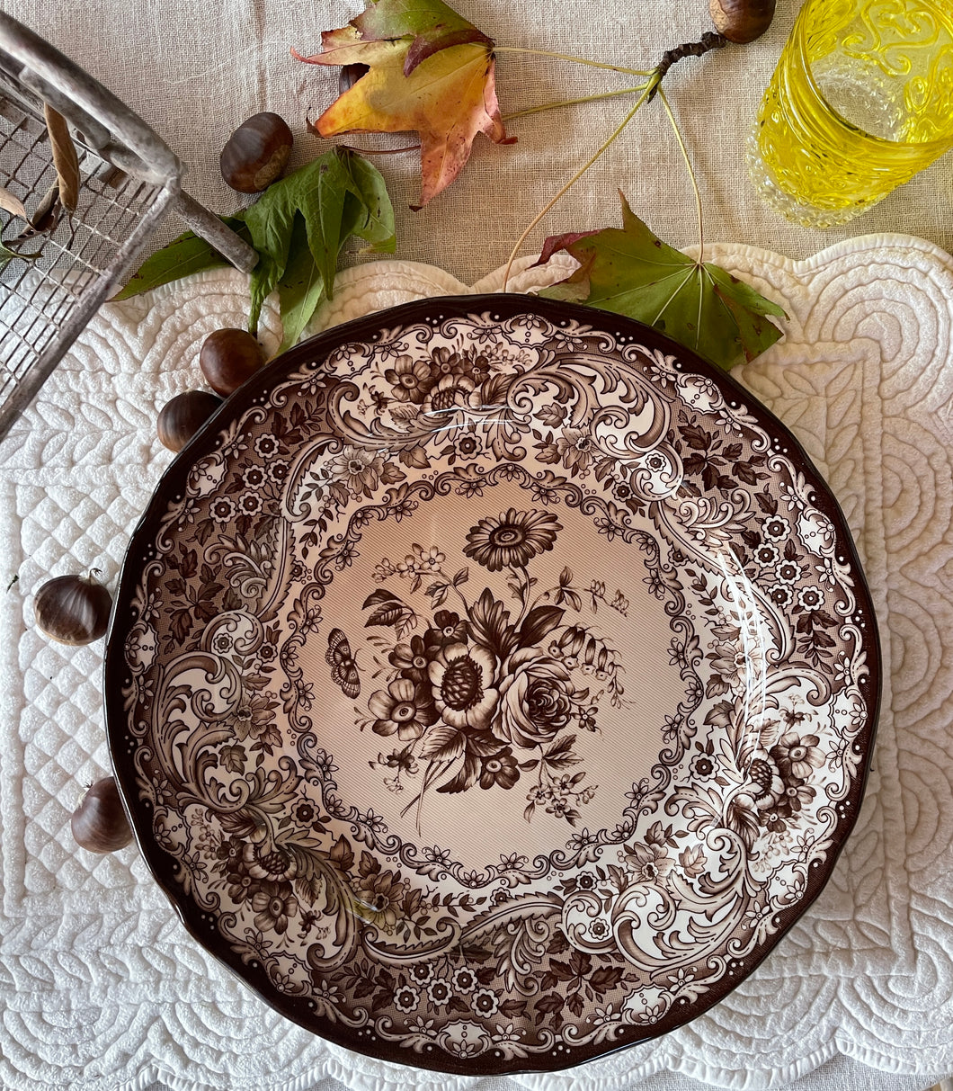 Piatto Da Portata  Marrone Old England Con Decorazione Floreale