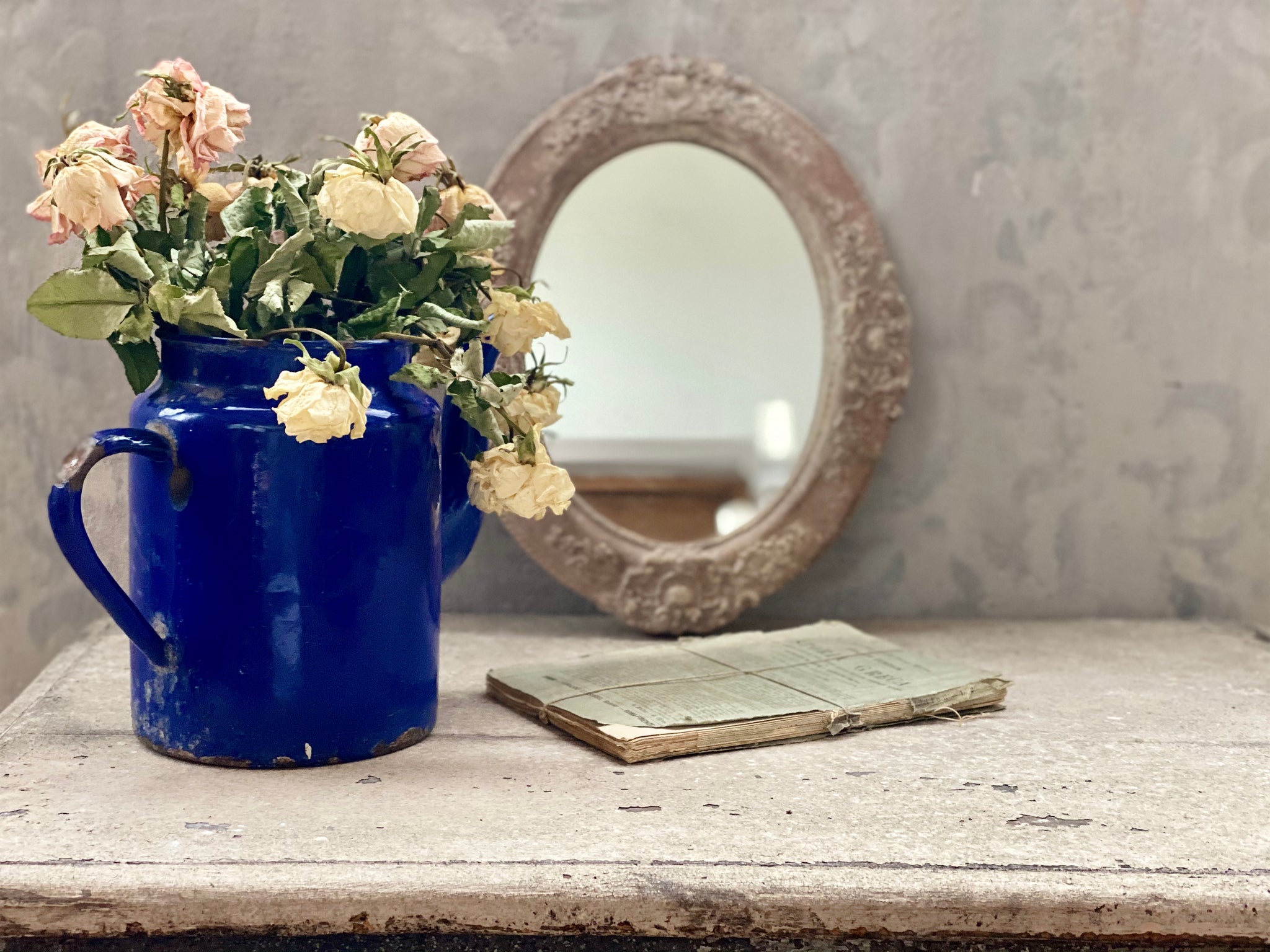Specchio Verticale Ovale Con Decoro Floreale E Conchiglia – Shabby Barn